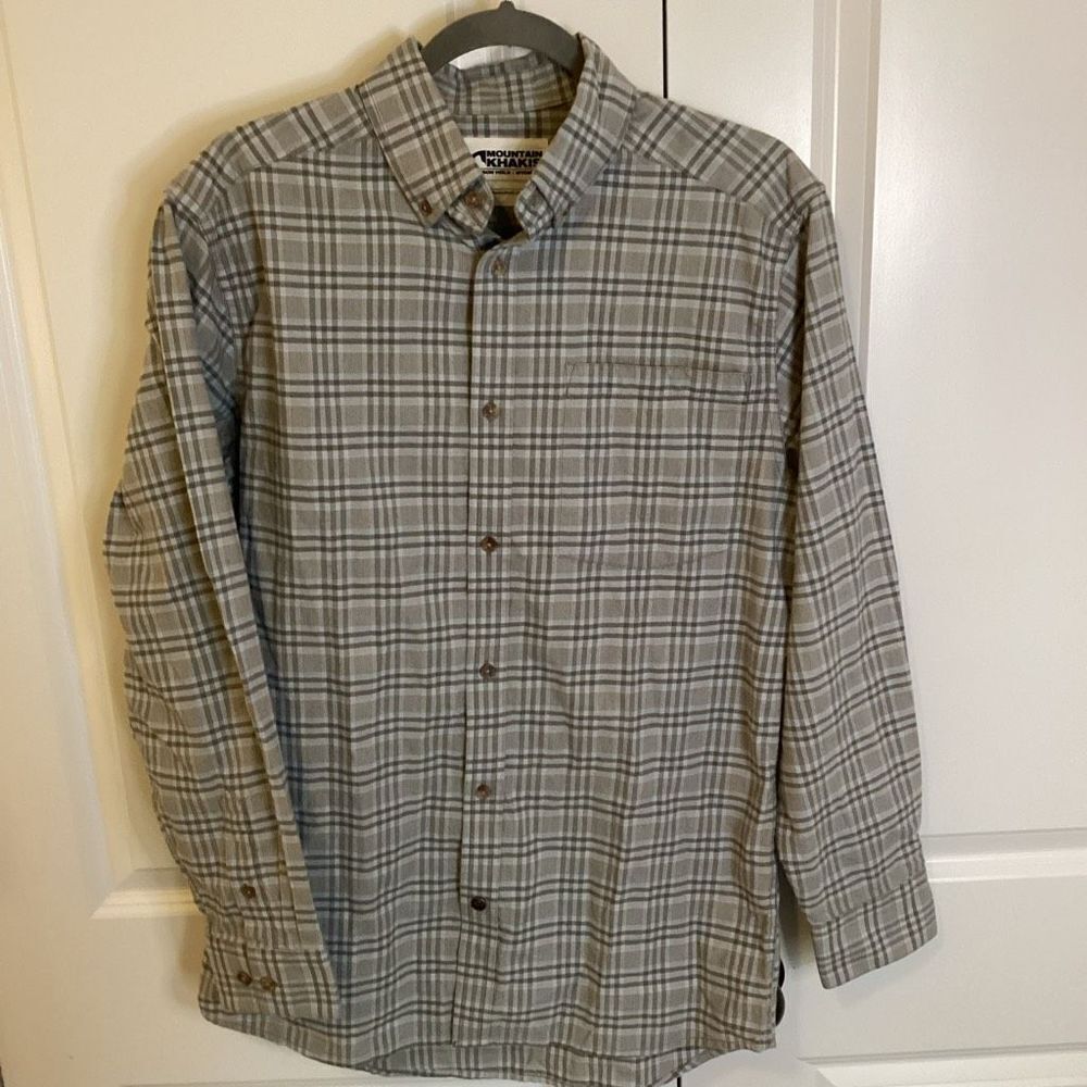 Mens Mountain Khakis plaid button-down shirt  small Tan/brown/blue‎